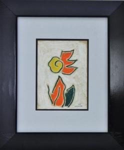 Lote 6134 - MANUEL CARGALEIRO (n.1927) - Original - Guache sobre papel, assinado, datado de 1992, motivo “Figurativo”, com 28x20,5 cm (moldura com 62x52 cm). Obra de técnica semelhante foi vendida por € 16.000 numa leiloeira em Lisboa. Nota: Manuel Cargal