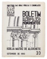 Lote 1803 - LIVRO "IGREJA MATRIZ DE ALCOCHETE" - Boletim da Direcção Geral dos Edifícios e Monumentos Nacionais. N.º 33. Editora: Ministério das Obras Públicas, 1943. Dim: 25x20,5 cm. Livro de capa de brochura. Nota: por abrir. Exemplar ilustrado com plan