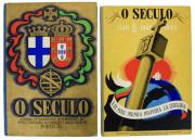 Lote 1980 - LIVROS "NUMERO EXTRAORDINÁRIO COMEMORATIVO DO DUPLO CENTENÁRIO - O SÉCULO" - Sociedade Nacional de Tipografia. 1ª Edição. Lisboa. 2 volumes (completo) Junho de 1940. Com 384 pags e 84 págs. Dim: 41x29 cm. Encadernações editoriais cartonadas. Profusamente ilustrado com fotogravuras. Impresso a cores sobre papel da Companhia do Prado. Colaboraram na obra J. M. Queiroz Velloso, Moses Amzalak, Albino Forjaz Sampaio, Eduardo Brazão, Luiz Vieira de Castro, Marcello Caetano e outros autores