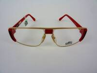 Lote 2000010 - Armação de Óculos, LUNETTE LACOSTE, modelo rectangular, armação mista de metal e massa, cor vermelho e dourado, Originais, Nota: Novos de Mostruário