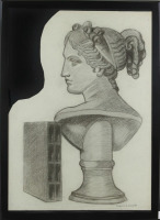 Lote 5 - CERQUEIRA DE SOUSA - Original – Desenho a carvão sobre papel, assinado, datada de 1973, motivo "Busto Feminino”, com 67x48 cm (moldura com 74x54 cm). Obra desta autora foi vendida por € 184 na Oportunity Leilões. Nota: Cerqueira de Sousa licencio