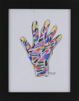 Lote 21 - ISABEL LAGINHAS (n.1942) - Original – Pintura de técnica mista sobre papel, colada sobre papel, assinada, motivo "Hands", com 35,5x26,5 cm (moldura com 43x34 cm). Nota: Isabel Laginhas foi bolseira da Fundação Calouste Gulbenkian para a investig