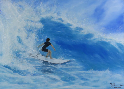 Lote 24 - FERNANDA ROMANO (n.1961) - Original - Pintura a óleo sobre tela, assinada, datada de 2016, título "Surf”, com 50x70 cm