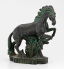 Lote 364 - ESTATUETA EM CERÂMICA – Figura de cavalo, pintada a castanho com patine verde. Dim: 44 cm de altura