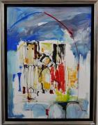 Lote 630 - Quadro com acrílico sobre tela de ARTUR BUAL - ORIGINAL - não assinado, mas com Certificado de Autenticidade passado por Jaime Isidoro, pintor e marchant de arte, reconhecido notarialmente, motivo "Notre Dame", com 60x81 cm (moldura com 90x70 cm). Artur Bual 1926-1999, foi um artista plástico português que influenciou de forma determinante a arte em Portugal na segunda metade do século XX. Embora escultor e ceramista, é como pintor gestualista que a sua obra artistica é mais reconheci