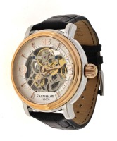 Lote 5101 - EARNSHAW, RELÓGIO DE PULSO - Modelo Longcase Es-8011-06, original. Caixa em aço tipo skeleton com 48 mm e bracelete em pele. Movimento automático. Mostrador com numeração árabe e marcadores. Relógio similar com um pvp de € 337. Nota: como novo