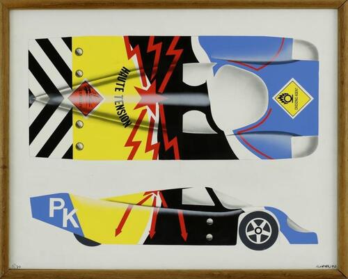 Lote 5605 - PETER KLASEN / ESCOLA ALEMÃ (n.1935) - Serigrafia sobre tela, assinada, edição 3/30, datada de 1990, motivo "Porsche 962C - Le Mans", com 72x90 cm (moldura com 78x97 cm). Serigrafia deste autor à venda por € 609. A serigrafia "Porsche 962C - L