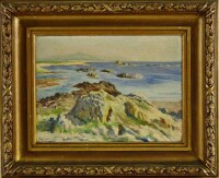 Lote 1 - ABEL CARDOSO (1877-1964) - Original - Pintura a óleo sobre madeira, assinada, datada de 1940, título "O Mar de Viana", com 28x38 cm (moldura de madeira dourada com 47x57 cm, com pequenas falhas). Óleo deste pintor foi vendido por € 3.800 numa lei