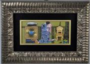 Lote 739 - MATISANA, pseudónimo de Ana Matias (ORIGINAL), técnica mista (tinta acrílica + colagens + elementos escultóricos diversos) s/mdf, "Tributo a Klimt - O Beijo de Klimt", assinada, com 12x23cm. NOTA: Ana Matias é uma artista de elevada criatividade (ao estilo Pop), que mantém colaborações com artistas surrealistas, como Cruzeiro Seixas, com o qual efectuou uma importante exposição conjunta, denominada "Tarot Lisboa", amplamente publicitada nos media. A obra em venda possui um valor estim