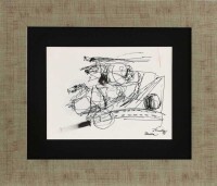 Lote 6179 - ARTUR BUAL (1926-1999) - Original – Pintura a tinta da china sobre papel, assinada, datada de 1991, motivo "abstrato/cavalos", com 20x27 cm (moldura com 40x47 cm). Obra de técnica semelhante foi vendida por € 2.600 numa leiloeira em Lisboa. No