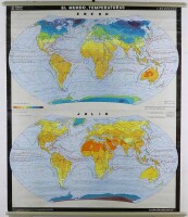 Lote 6 - MAPA "EL MUNDO, TEMPERATURAS" - Mapa em papel dos anos 50/60, escala 1:30.000.000. Dim: 148 x 122. Nota: Sinais de uso, com sistema de suspensão e de enrolamento, em espanhol.