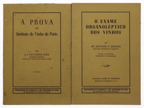 Lote 86 - LIVROS, CONJUNTO - 2 vols. 1 - "Exame organoléptico dos vinhos", Dr. Maynard A.Amerine, Porto, Suplemento ao caderno nº120 (Dezembro de 1949) do Instituto do Vinho do Porto, 1949. 2 - "A Prova no Instituto do Vinho do Porto", J.J. da Costa Lima,