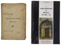 Lote 98 - LIVROS, CONJUNTO - 2 vols. 1 - "Memorias para a Historia d'um Scisma", Conego J.Augusto Ferreira, Braga, Cruz & Cª Editores, 1917. 2 - "A Arquidiocese de Braga no século XV", José Marques, Lisboa, INCM, 1988. Dimensões diversas. Encadernações em