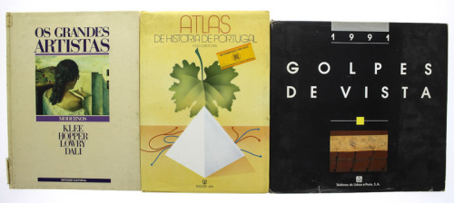 Lote 165 - LIVROS, CONJUNTO DIVERSOS - Composto por 3 vols. de diversos autores, títulos e editoras, tais como: “Atlas de História de Portugal” por A. do Carmo Reis. “Os Grandes Artistas Modernos” por Eduardo Martins Soares. “1991 Golpes de Vista” Por TLP