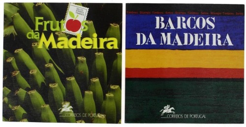 Lote 332 - CARTEIRAS DE SELOS - 2 vols. Com 12 selos dentados com o tema dos Frutos da Madeira. Com 9 selos dentados com o tema dos Barcos da Madeira Nota: em bom estado