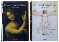 Lote 457 - LIVROS "LEONARDO DA VINCI" - 2 vols. "Pintura Completa" e "Desenhos e Esboços" - Por Frank Zöllner, 2005. Dim: 39x25,5 cm. Encadernações cartonadas do editor. Nota: miolo solto das lombada, lombadas danificadas