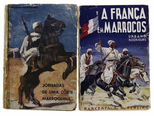 Lote 795 - LIVROS, CONJUNTO - 2 vols. 1 - "Jornadas de uma côrte marroquina. Diário da viagem de Sua Alteza Imperial o Califa de Tetuão pelo Riff e região oriental, precedido de uma entrevista com o Emire seguido de várias notas", Urbano Rodrigues, Lisboa