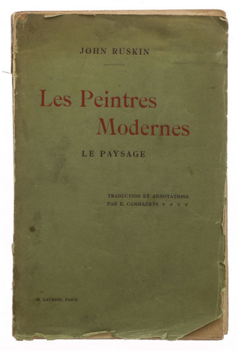 Lote 985 - LIVRO "LES PEINTRES MODERNES LE PAYSAGE"- Por John Ruskin. Editora: Paris, Librairie Renouard, H.Laurens, Éditeur, 1914. Dim: 25x16,5 cm. Encadernação em capa de brochura. Nota: faltas, falhas e defeitos. Manchas