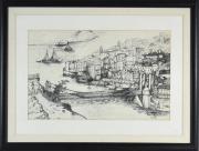 Lote 2044 - S. CLAIR *** ORIGINAL*** desenho a tinta da china sobre papel, representando “Porto - Ponte das Barcas - Ribeira “, assinado e datado de 78, com 36,5x58 cm 
