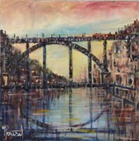 Lote 99 - POUSEL - Original - Pintura a acrílico sobre tela, assinada, título "Vista do Porto - Ribeira I”, com 34x34 cm. Obra deste autor foi vendida por € 350 na Oportunity Leilões. Nota: Pousel é natural da Freguesia de Vera Cruz, Aveiro. Frequentou a 