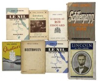 Lote 3006 - CONJUNTO DE LIVROS DIVERSOS - 8 vols. 1 - "Schliemann, o buscador de ouro", Emil Ludwig, Pôrto Alegre, Edição da Livraria do Globo, 1940. 2 - "Beethoven vie d'un conquérant", Émile Ludwig, Paris, Flammarion, 1945. 3 - 2 vols., "Le Nil Vie d'un