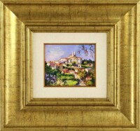 Lote 5025 - MOTA URGEIRO (n.1946) - Original - Pintura a óleo sobre tela, assinada, título "Palácio da Vila - Sintra”, com 15x18 cm (moldura dourada com 45x47 cm). Óleo deste autor foi vendido por € 3.400 numa leiloeira em Lisboa. Nota: Mota Urgeiro é con