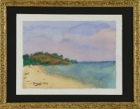 Lote 5128 - DANIEL / ESCOLA PORTUGUESA, SÉC. XX - Original - Pintura a aguarela sobre papel, assinada, datada de 1930, motivo "Paisagem Marinha", mancha colorida com 31x41 cm (moldura dourada com 42x54 cm)