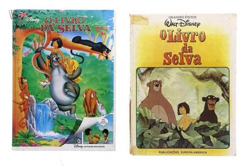 Lote 3387 - CONJUNTO DE 2 LIVROS - "O Livro da Selva", editora Disney e outro das Publicações Europa América dos anos 70. Encadernações cartonadas. Dim: 30x22 cm. Nota: sinais de manuseamento, falhas e defeitos