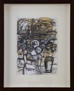 Lote 5009 - MALANGATANA (1936-2011) - Desenho a caneta sobre papel, não assinado, motivo "Composição com Figuras Africanas", com 29x21 cm (moldura com 46,5x38 cm). Nota: Malangatana Ngwenya nasce em Matalana, Moçambique, em 1936. Em 1960 o arquitecto “Pancho” Miranda Guedes permite-lhe profissionalizar-se como pintor. Em 1997 foi nomeado UNESCO Artist for Peace