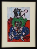 Lote 5180 - FILINTO VIANA (n.1956) - Original - Pintura de técnica mista sobre cartão, assinada, datada de 2015, motivo "Figuras Maternal Picassiana", com 34x22 cm (moldura com 49x37 cm). Obra deste autor foi vendida por € 620 na Oportunity Leilões. Nota: