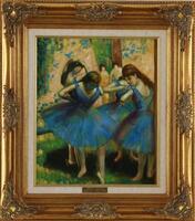 Lote 5297 - EDGAR DEGAS (CÓPIA) - Pintura a óleo sobre tela, segundo o original de 1890, Certificada pela Galería del Coleccionista, edição limitada e exclusiva para Art Gallery, título “Bailarinas Azuis”, com 41x34 cm (moldura dourada com 62x55 cm)