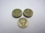 Lote 5 - Lote de 9 moedas Alpaca cu 610-zn 200-ni 190 de 0,5$ (50 centavos portugues) datadas de 1945 no estado BC 