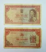 Lote 9 - Lote de 2 notas, são 2 Dollars Reserve Bank of Rhodesia de 1970 e One Pound Reserve Bank of Rhodesia de 1968, BC/MBC