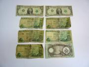 Lote 11 - Lote de 8 notas diversas, são 2 notas de One Dollar Estados Unidos da América de 1974 e 1969, 5 notas de Vinte Escudos Republica Portuguesa ch. 9 de 1978 e nota de One Pound Republic of Biafra, BC/REG