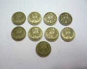 Lote 163 - Lote de 9 moedas Alpaca cu 610-zn 200-ni 190 de 1$ (1 escudo portugues) datadas de 1951 no estado BC 