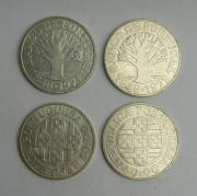 Lote 210 - Lote de 4 moedas de prata da Republica Portuguesa, são moeda de 50 Escudos Comemorativa Banco de Portugal 1846-1971, MBC