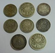 Lote 224 - Lote de 8 moedas de Alpaca e Cupro-níquel, sendo 1 moeda de 4 Centimos de 1917, 2 moedas de 1 Escudo de 1927 e 1951 e 5 moedas de 50 Centavos de 1929, 1958, 1960, 1962 e 1964, BC