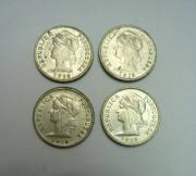 Lote 322 - Lote de 4 moedas de 10 centavos de Prata, Republica Portuguesa, datadas de 1915, BC