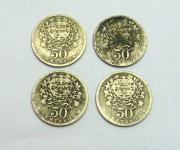 Lote 394 - Lote de 4 moedas Alpaca cu 610-zn 200-ni 190 de 0,5$ (50 centavos portugues) datadas de 1927 no estado BC 