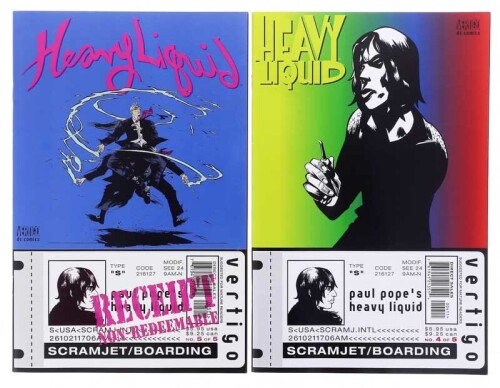 Lote 77 - REVISTAS DE BANDA DESENHADA "HEAVY LIQUID" - 2 vols. Por Paul Pope. Edição Vertigo DC Comics, 2000. Conjunto com valor estimado de € 29. Dim: 26x16,5 cm. Encadernações brochadas. Nota: exemplares bem estimados. Consultar valor unitário indicativ