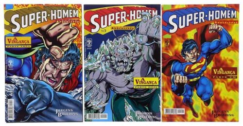 Lote 124 - REVISTAS DE BANDA DESENHADA "SUPER-HOMEM VERSUS APOCALYPSE" - 3 vols. Por Jurgens Breeding. "A vingança", parte 1, 2 e 3. Edição Editora Abril, 1995. Conjunto com valor estimado de € 50. Dim: 26x17 cm. Encadernações brochadas. Nota: exemplares 