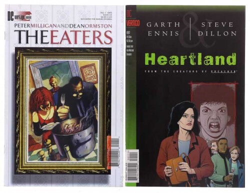 Lote 125 - CONJUNTO DE REVISTAS DE BANDA DESENHADA - 2 vols. "Heartland from the creators of preacher", por Garth Ennis e Steve Dillon. "The Eaters", por Peter Milligan e Dean Ormston. Edição DC Vertigo, 1995 e 1997. Dim: 26x17 cm. Encadernações brochadas