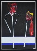 Lote 1970 - DINIS SILVA, quadro com pintura a acrílico sobre papel - ORIGINAL - assinado no verso e datado de 2012, motivo "A Máscara", com 70x50 cm 