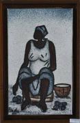 Lote 2072 - Quadro com pintura a óleo sobre tela, motivo "mulher africana", com 27x16 cm (moldura com 31x20 cm)