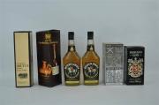 Lote 76 - Lote de 6 garrafas de Whisky e Aguardente, garrafa de Aguardente Reserva Carvalho, Ribeiro & Ferrreira, 2 garrafas de Scots Grey, garrafa de Chivas Regal, garrafa de Highland Glan e garrafa Very Special Brutus, para coleccionador