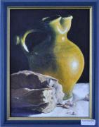 Lote 519 - Original de Mike Hayward, óleo sobre tela de 1996, motivo "A sede e a fome", moldura com 23x18cm e mancha com 19x14cm, proveniente de colecção particular