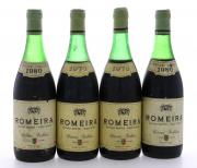 Lote 3292 - ROMEIRA CAVES VELHAS - 4 garrafas de Vinho Tinto, Romeira sendo 2 garrafas de 1978 e 2 garrafas de 1980, Caves Velhas, (750ml - 12,5%vol.)