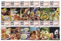 Lote 29 - COLEÇÃO SELECÇÕES DE CULINÁRIA, LIVROS - 12 vols. (completo). "Bebidas e Gelados, "Carnes", Molhos e Sopas", "Pratos Frios", entre outros conforme fotografia. Edição: Sunil. Oferta Sunil. 1ª Edição, 1970. Impressão da Editorial Ibis. Dim: 20,5x1