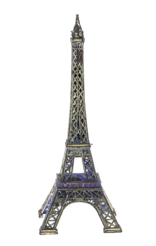 Lote 58 - TORRE EIFFEL - Estatueta do famoso edifício de Paris em liga de bronze rendilhada. Dim: 16x6 cm. Nota: falhas e defeitos