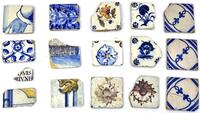 Lote 71 - AZULEJOS, SÉC. XVIII/XIX - Conjunto de 15 peças, com decorações e motivos diversos, 12 em azul, 2 de tom vinoso e restantes com policromia, alguns fragmentados. Dim: 14x14 cm. Nota: sinais de uso, com falhas e defeitos